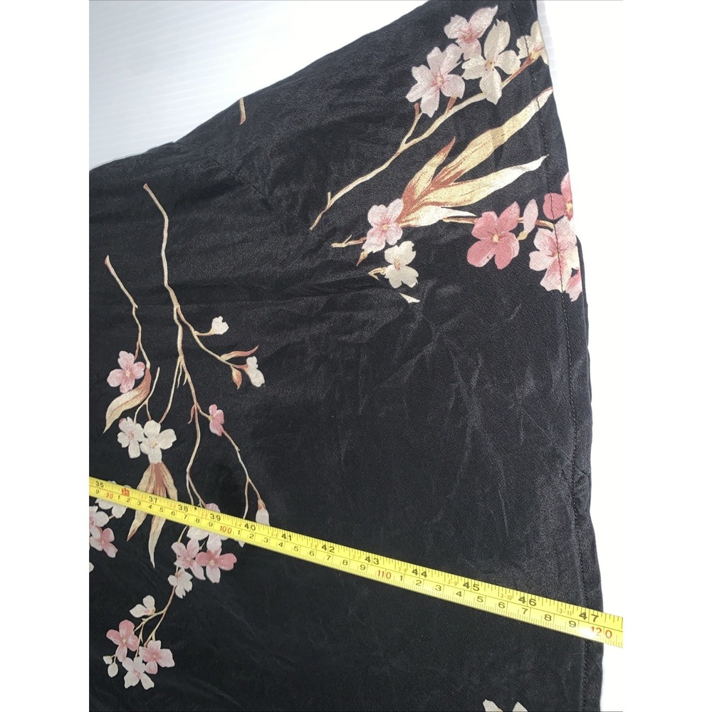 Vtg Y2K Fairy Sheath Silk Dress 14 Floral Black Pink Romantic V Neck Sleeveless - Picture 8 of 9